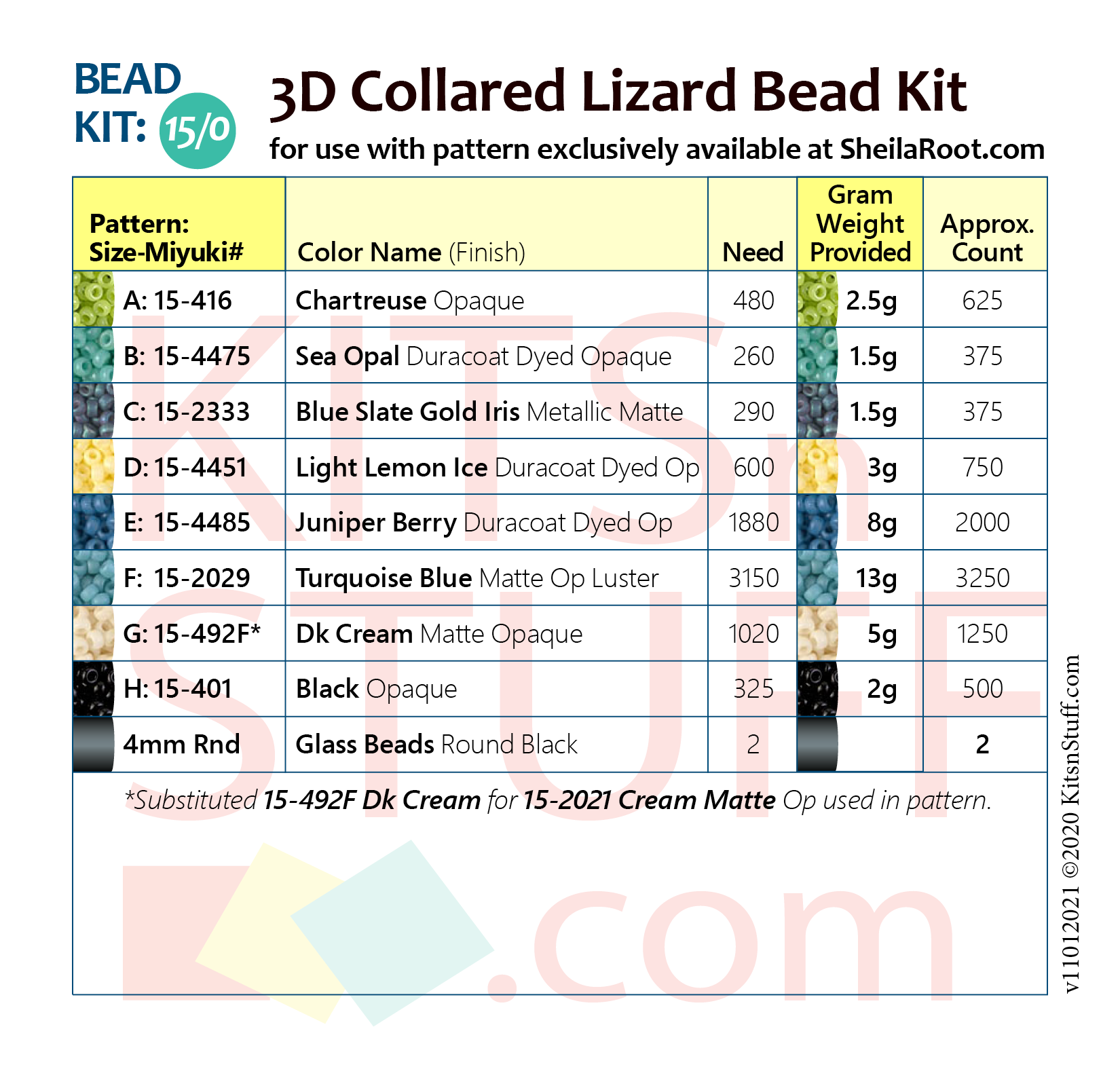 Blue Collared Lizard 15/0 Bead Kit –